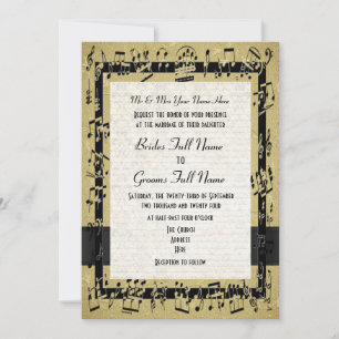 Chic golden elegant musik lakan formell bröllop inbjudningar