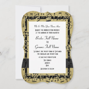 Chic golden elegant musik lakan formell bröllop inbjudningar