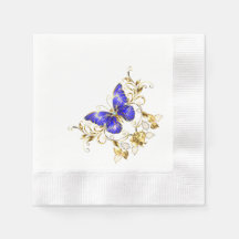 Chic Golden Flowers & blue butterflies monogrammat