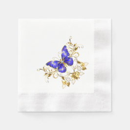 Chic Golden Flowers & blue butterflies monogrammat Pappersservett