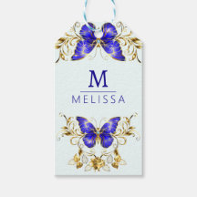 Chic Golden Flowers & blue butterflies monogrammat