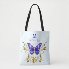 Chic Golden Flowers & blue butterflies monogrammat Tygkasse