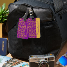 Chic Golden Flowers lila mönster | PERSONLIG Bagagebricka