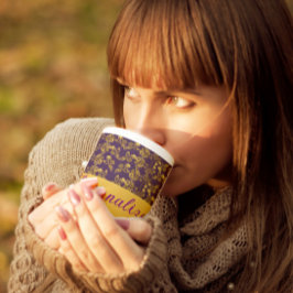 Chic Golden Flowers lila mönster | PERSONLIG Jumbo Mugg