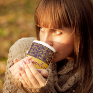 Chic Golden Flowers lila mönster   PERSONLIG Jumbo Mugg