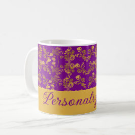 Chic Golden Flowers lila mönster | PERSONLIG Kaffemugg