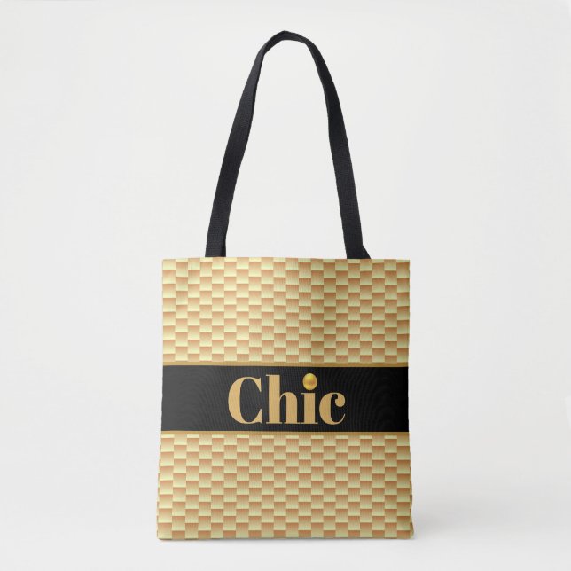 Chic Golden Geometric Mönster & Black bälte Tygkasse (Framsida)