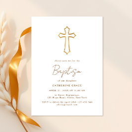 Chic Golden Kor Typography Baptism Inbjudningar