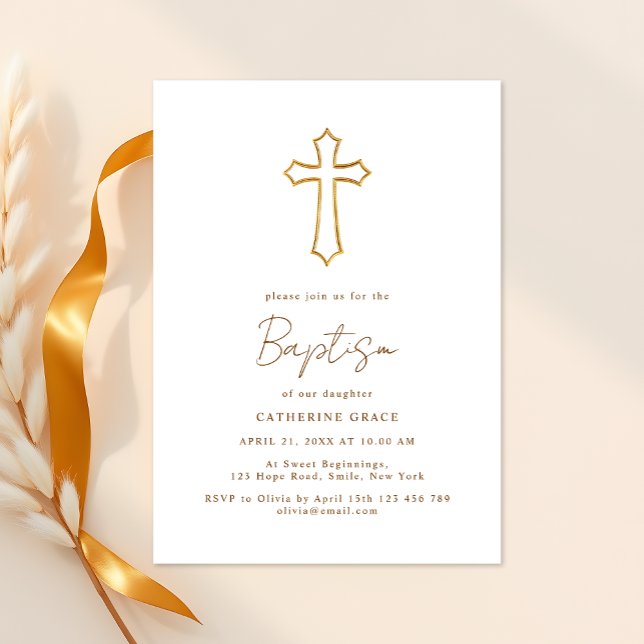 Chic Golden Kor Typography Baptism Inbjudningar (Skapare uppladdad)