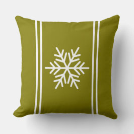 Chic Golden Olive Festive White Rand Snowflake Kudde