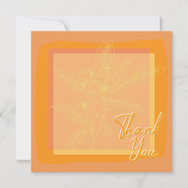 Chic Golden Orange Blommigt OrangeText Tack Kort (Framsida)