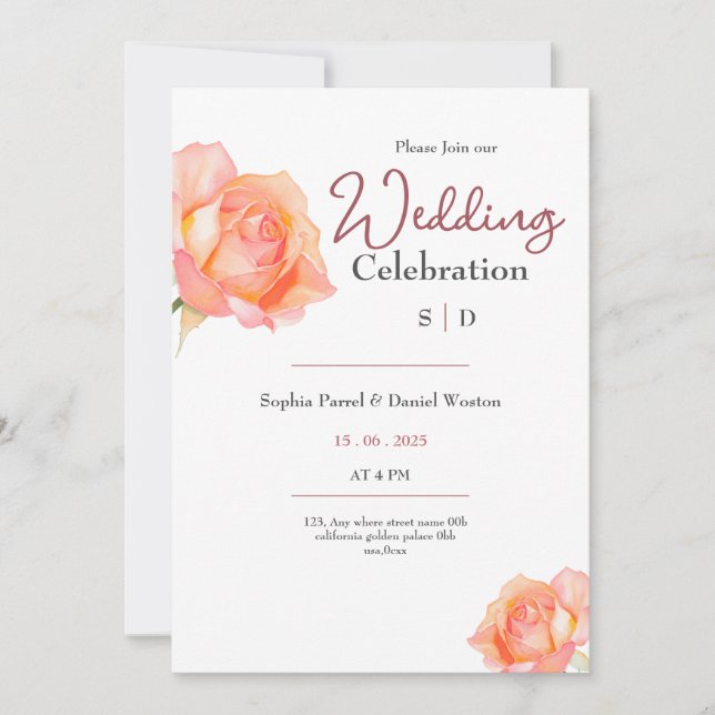 Chic golden peach blush roses wedding invitation inbjudningar (Framsida)