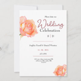 Chic golden peach blush roses wedding invitation inbjudningar