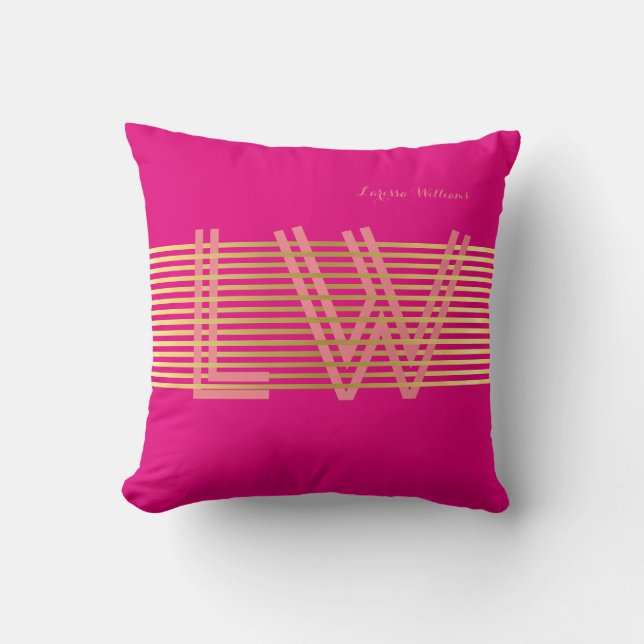 chic golden rand personlig monogram shock rosa kudde (Framsida)