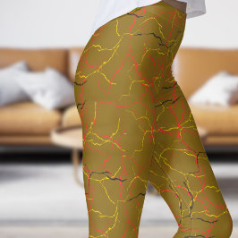 Chic Goldenrod och röd Gult Fracture Mönster Leggings