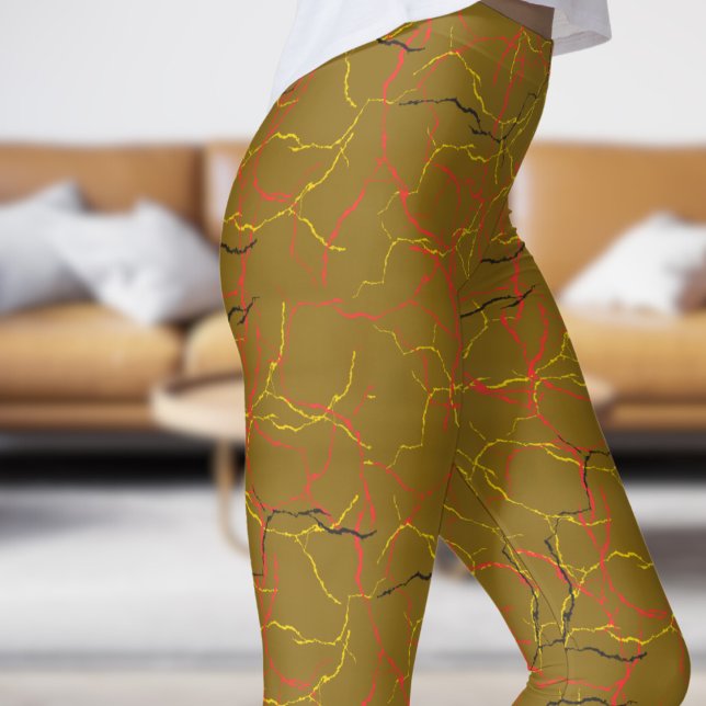 Chic Goldenrod och röd Gult Fracture Mönster Leggings (Chic Goldenrod and Red Yellow Fracture Pattern Leggings)