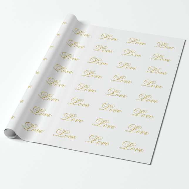 Chic Goldskrift Vit Kärlek Kalligrafi Bröllop Presentpapper (Utrullad)