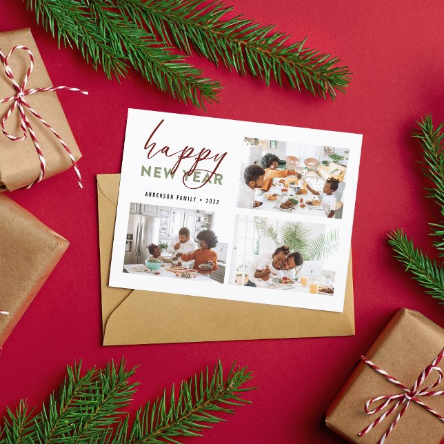 Chic Gott nytt år Calligraphy Photo Helgdag Vykort (Skapare uppladdad)