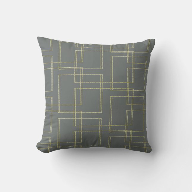 Chic Grå & Guld Geometrisk Glam Kudde (Framsida)