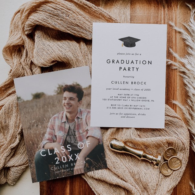 Chic Grad Cap Class of 2024 Photo Studentfest Inbjudningar (Skapare uppladdad)
