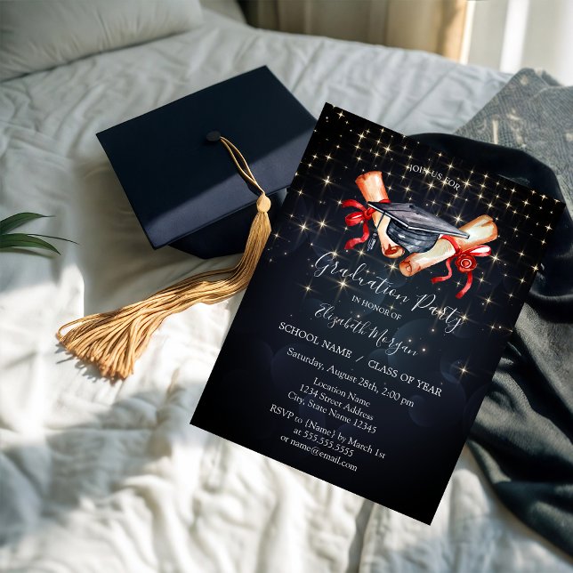 Chic Grad Cap Diploma,Stars Studenten Inbjudningar (Skapare uppladdad)
