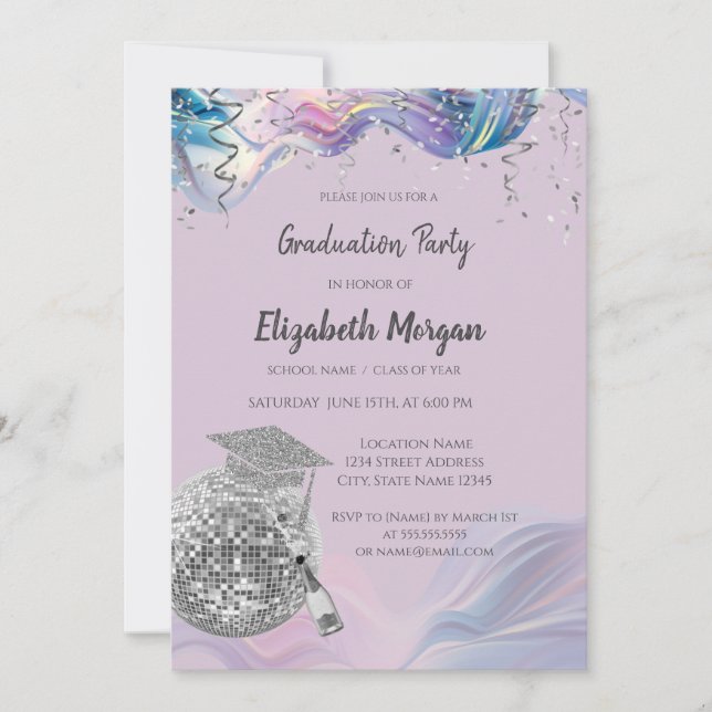 Chic Grad Cap,Disco Ball,Wine Violet Abstract Inbjudningar (Framsida)