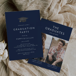 Chic Grad Cap Photo Dubbla-Studentfest för marktäc Inbjudningar