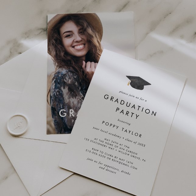 Chic Grad Cap Photo Studentfest Inbjudningar (Skapare uppladdad)