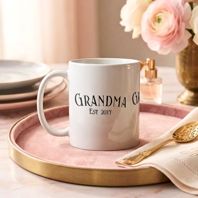 Chic Grandma Established Personalize Name Year Kaffemugg (Skapare uppladdad)
