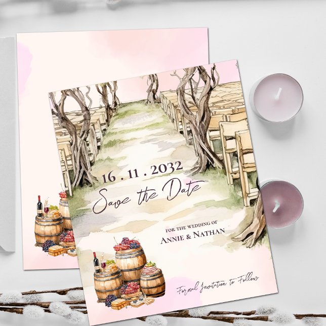 Chic Grapevine Vin Vineyard Bröllop spara datum (Chic Grapevine Wine Vineyard Wedding Save the Date)
