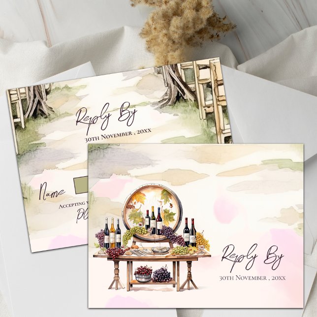 Chic Grapevine Winery Rustic Bröllop OSA Vykort (Chic Grapevine-Inspired Winery Rustic Wedding RSVP Postcard)