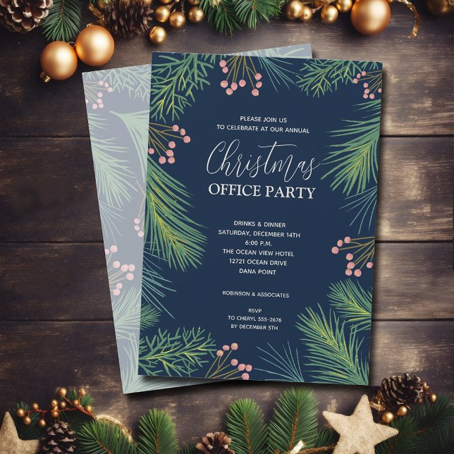 Chic Gräs och Berries jul Party Inbjudningar (Chic pine branches and berries Christmas party invitations)