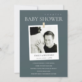 CHIC GRÅTT ANPASSNINGSBAR PHOTO PAR BABY SHOWER IN TACK KORT