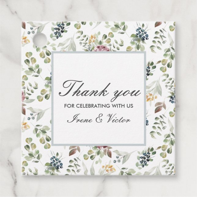 Chic Grått Blue Anemone-blomman tack bröllop Gåvor Etiketter (Framsida)