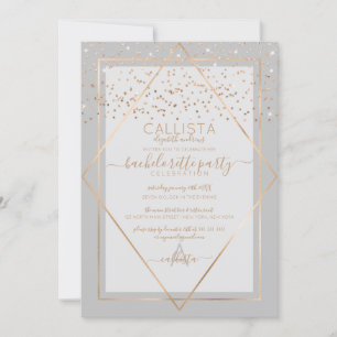Chic Grått Guld Konfetti Gräns Bachelorette Inbjudningar