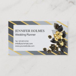 Chic Grått Guld Rand Orchid Blommigt Black Golden Visitkort