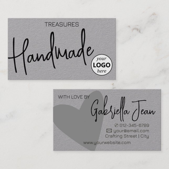 Chic Grått Handmade Crafts enkla Logotyp Clean Kra Visitkort (Fram/baksida)