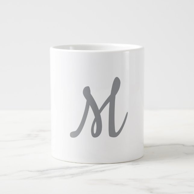 Chic Grått Initial Brev Monogram Modern Jumbo Mugg (Framsidan)