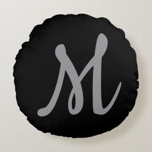 Chic Grått Initial Brev Monogram Modern Rund Kudde