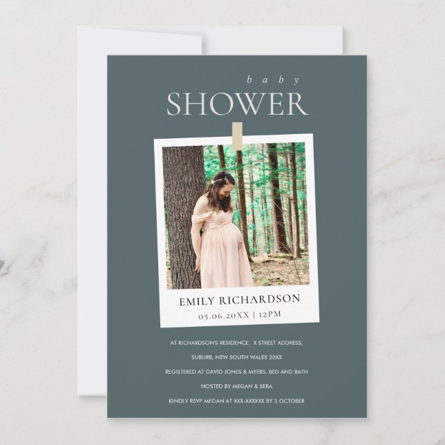 CHIC GRÅTT MINIMAL ANPASSNINGSBAR PHOTO BABY SHOWE TACK KORT (Framsida)