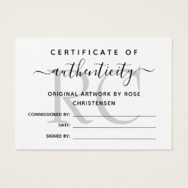 Chic Grått Monogram Authenticity-certifikat Visitkort