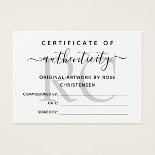 Chic Grått Monogram Authenticity-certifikat Visitkort