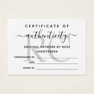 Chic Grått Monogram Authenticity-certifikat Visitkort