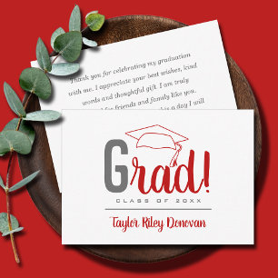Chic Grått och Scarlet Red Grad Cap Studenten Anteckningskort