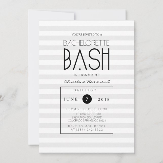 Chic Grått Rand Bachelorette Bash Inbjudan (Framsida)