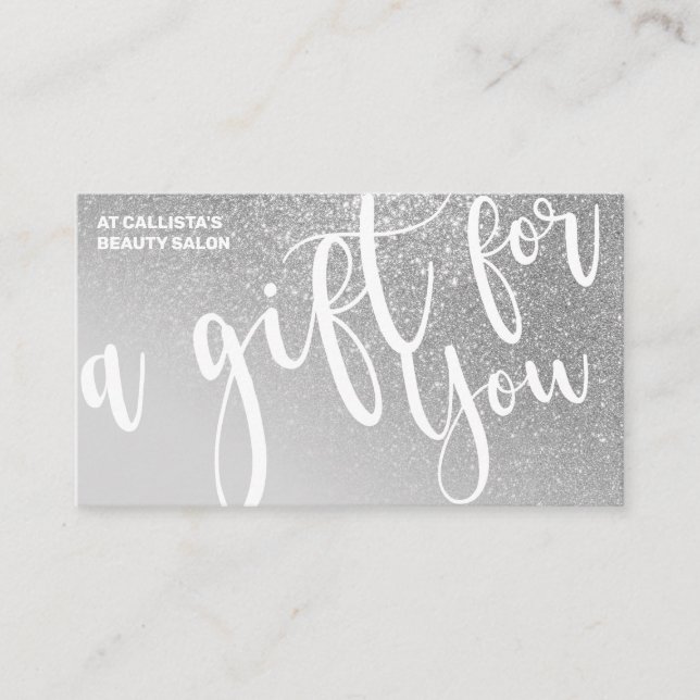 Chic Grått Silver Glitter Gradient Gift-certifikat Visitkort (Framsida)