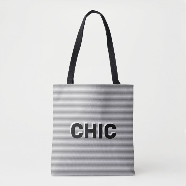 Chic Grått Silver stripe Tygkasse (Framsida)