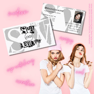 Chic Grått White Black med Photo Logotyp och Monog Visitkort