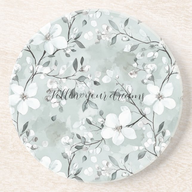 Chic Grått White Flowers Underlägg (Framsidan)
