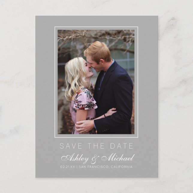 Chic Gray Save the Date Förlovningsfoto Meddelande Vykort (Framsida)